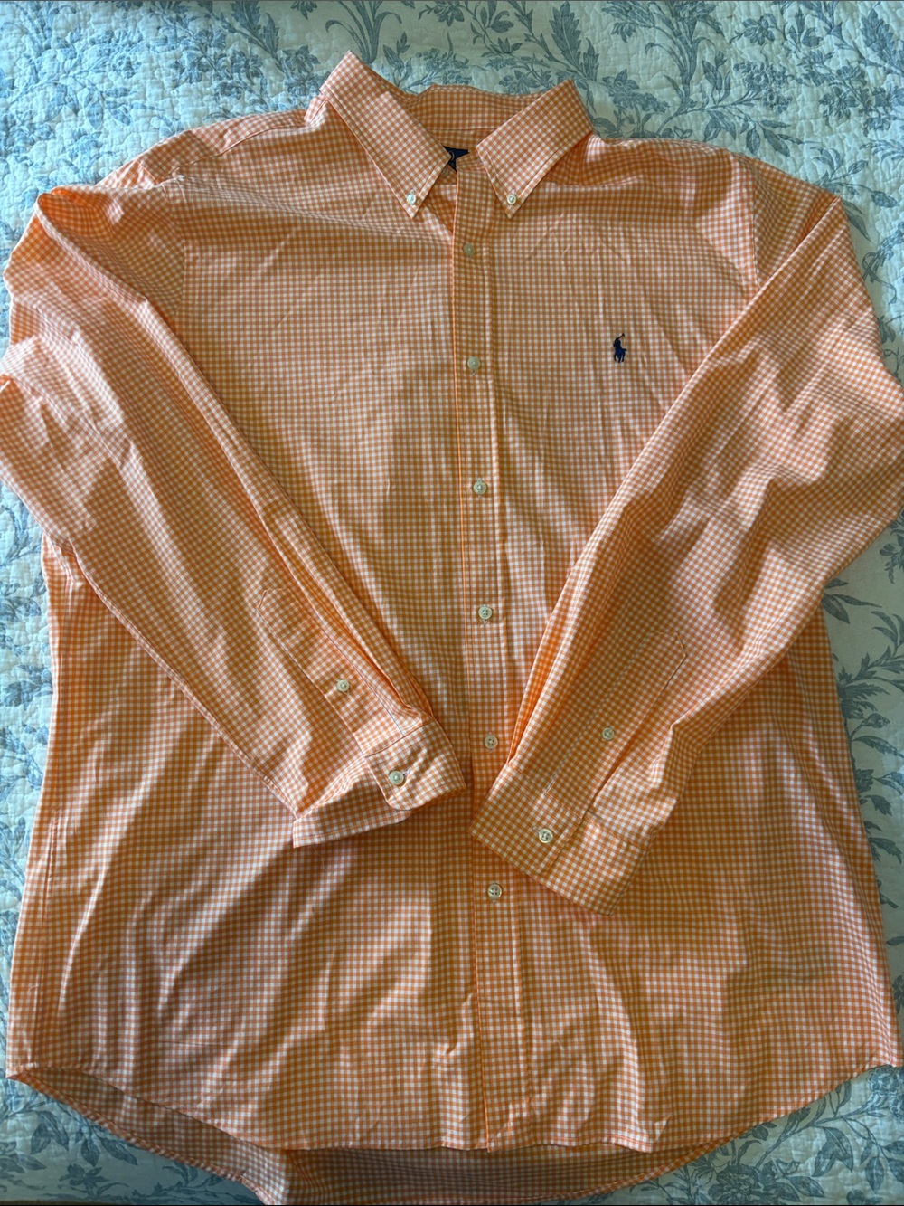 Polo by Ralph Lauren Orange Gingham Button-Down Shirt with Navy Logo